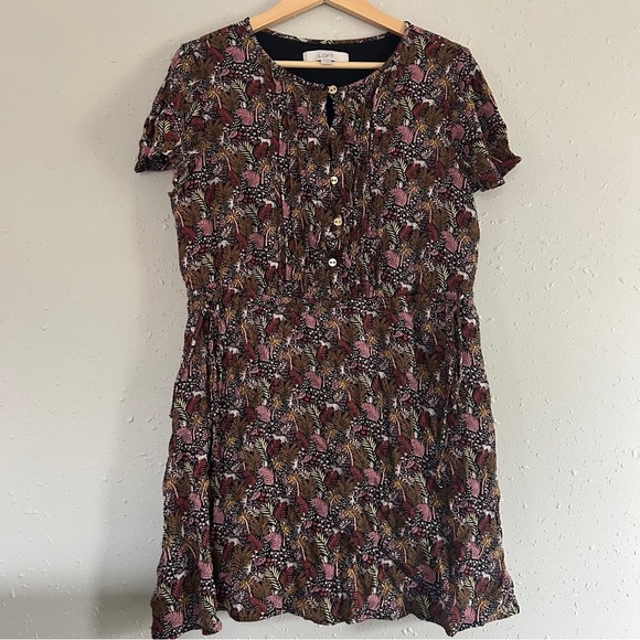 LOFT Black Floral Button-Up Mini Dress Casual Summer Large Tropical Vacation - Picture 5 of 6